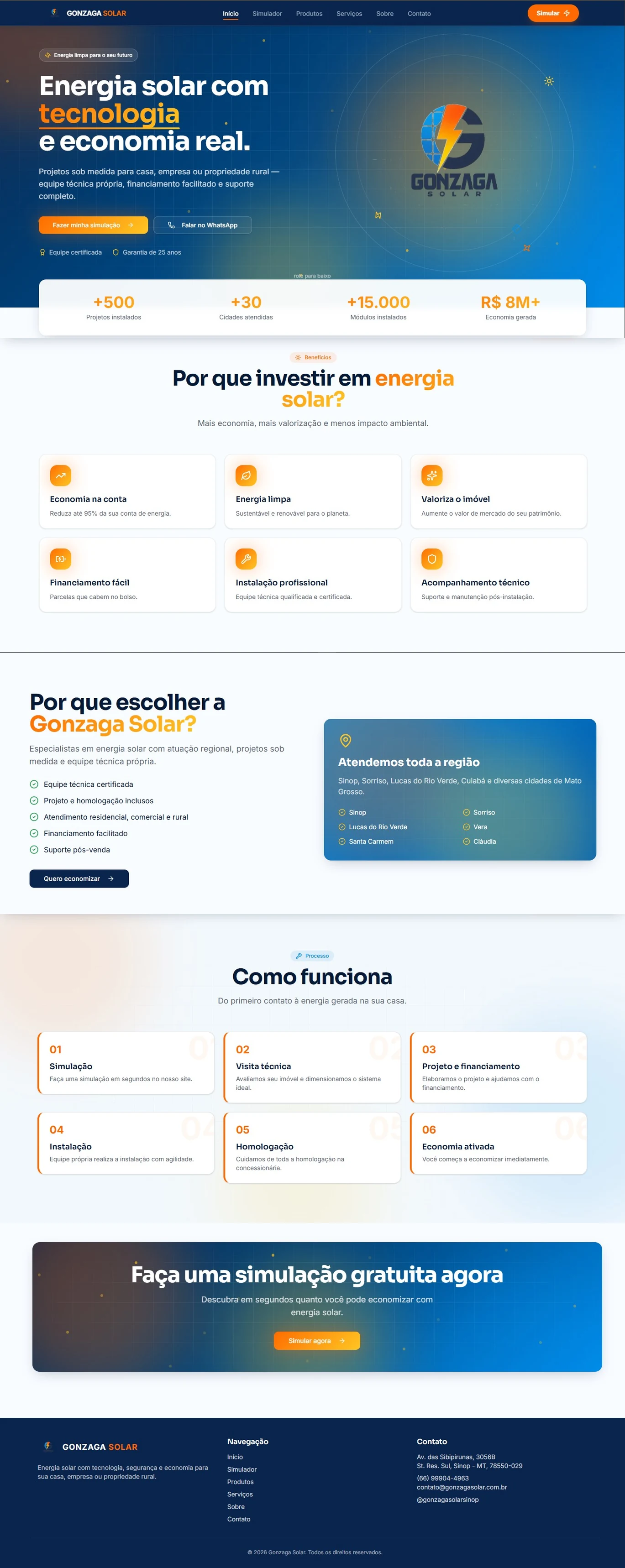 Prévia do site institucional Gonzaga Solar desenvolvido pela IP Tecnologia